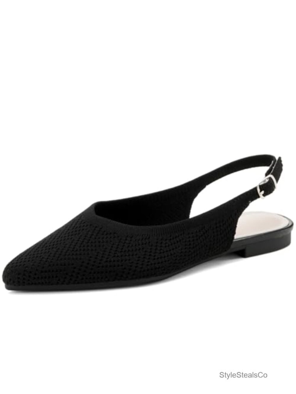 Slingback Ballet Flats Pointed Toe Adjustable Buckle Strap Knit Slip On Shoes